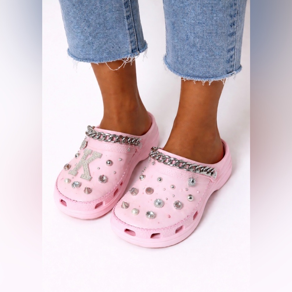 Custom Pink Embellished Clogs - Picture 1 of 8